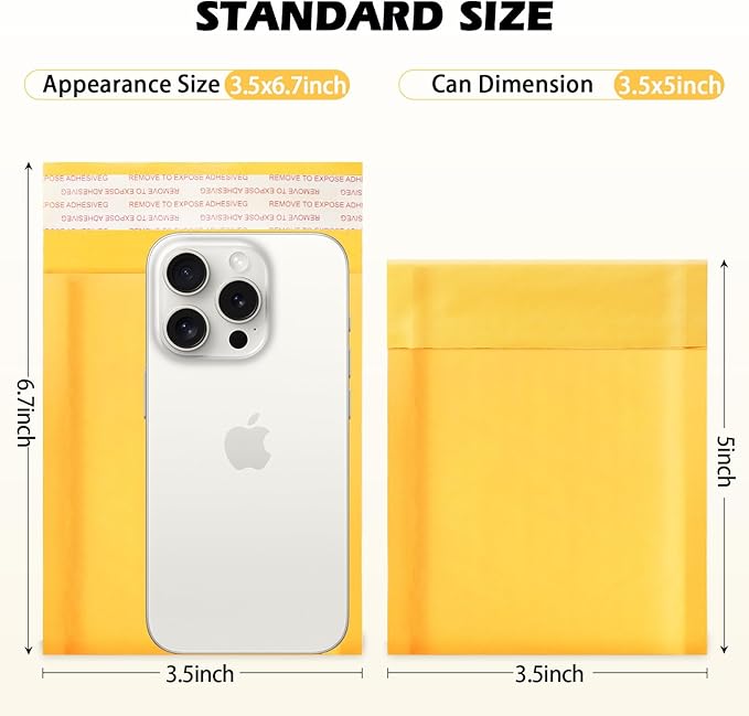 Ctarsthome 105Pack Yellow 3.5x5in Kraft Bubble Mailers Small Business Mailing - Image 2