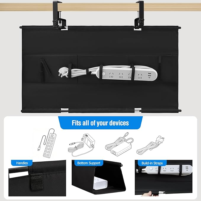 Under Desk Cable Management Tray, 36-Inch Heavy Duty No-Drill Clamp & Screw - Image 2