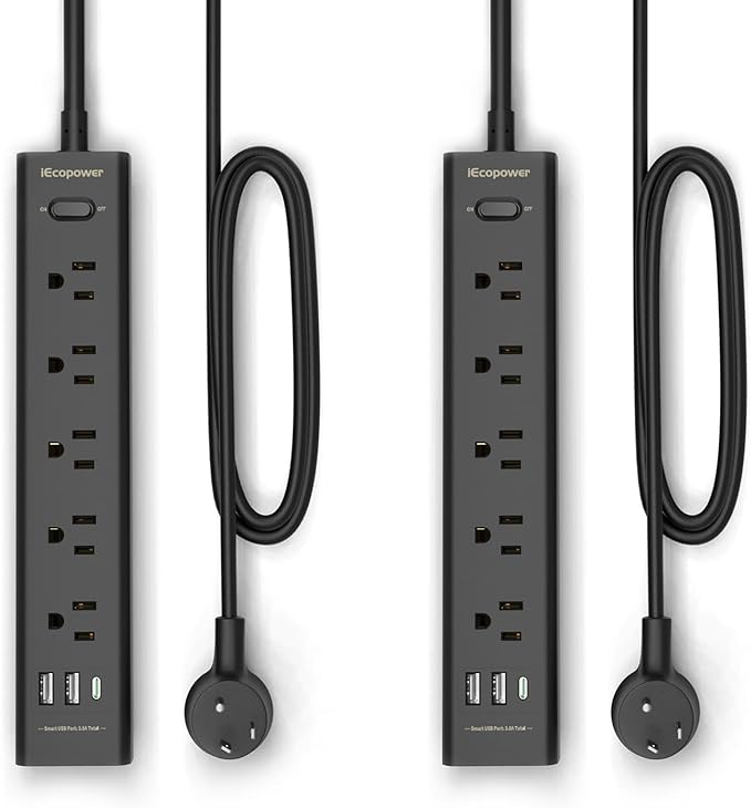 2 Pack Power Strip Surge Protector-5 Widely Spaced Outlets 3 USB Ports by iEcopower