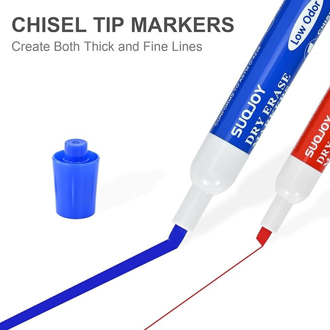 SUQJOY Dry Erase Markers, Chisel Tip Whiteboard Markers, Low Odor Dry Erase - Image 3