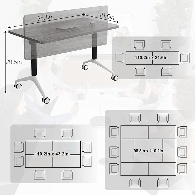 JEHUJD Conference Table, 55.1''Folding Conference Room Table - Image 2