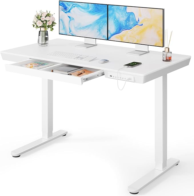 Marsail Standing Desk with Drawer, 48 x 24 inch Whole Piece Tabletop Electric by Marsail