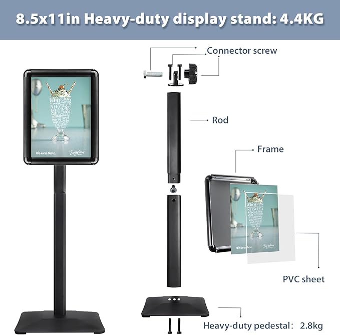 Sign Holder Stand, Heavy-Duty 8.5x11 Inch Aluminum Floor Stand - Image 9