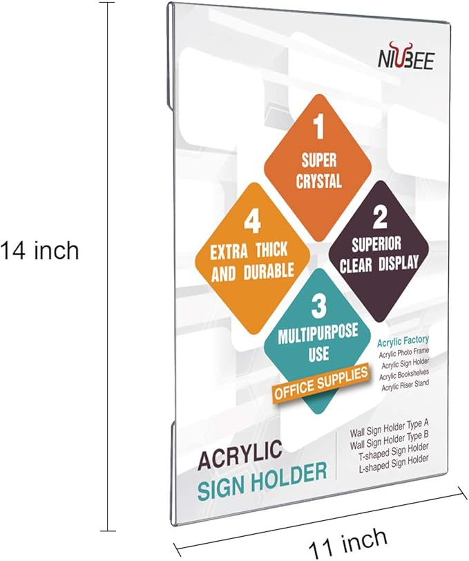 Niubee 11x14 inch Wall Mount Acrylic Sign Holder - Image 2