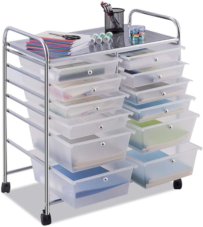 Happygrill 12-Drawer Rolling Storage Cart, 2 Sizes Plastic Drawers & Metal Shelf - Image 8