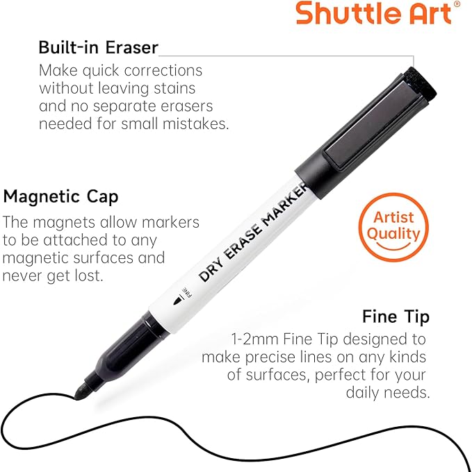 Shuttle Art Black Dry Erase Markers, 60 Pack Magnetic Whiteboard Markers - Image 3