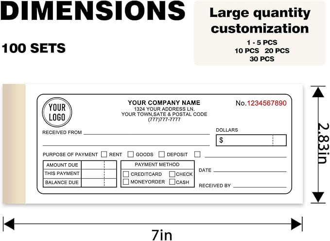 Custom Invoice Book with Logo 100 Set Personalized Receipt Books Customized - Image 2