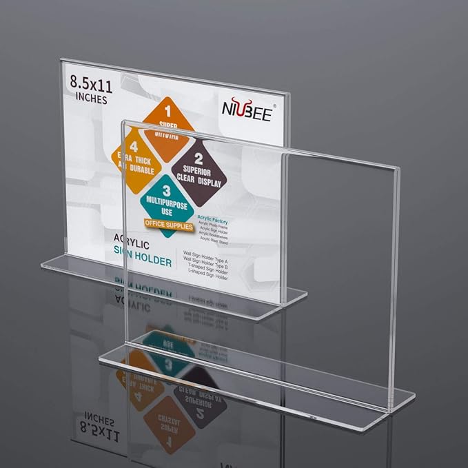 NIUBEE Acrylic Sign Holder 8.5x11 Inches 6 Pack Horizontal, T Shape Double - Image 9