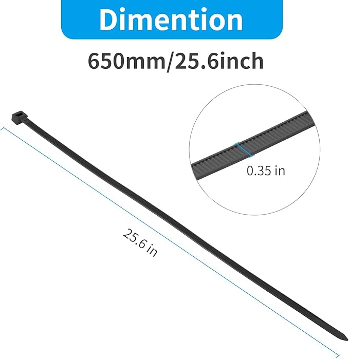 XINGO 26 inch Black Zip Ties Heavy Duty 100 Pack, 200 LBS Ultra Strong Plastic - Image 3