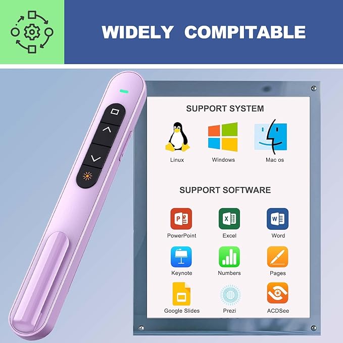 QUI Presentation Clicker for PowerPoint, RF 2.4GHz USB C Wireless Presenter - Image 7