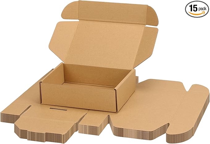 PHAREGE 7x5x2 Inch Shipping Boxes 15 Pack Brown, Tab Lock Tuck Top Mailer Boxes by PHAREGE