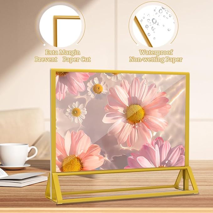 PPH-Sisy Clear Acrylic Sign Holder 6x 4 Horizontal Double Sided Gold Frame - Image 3
