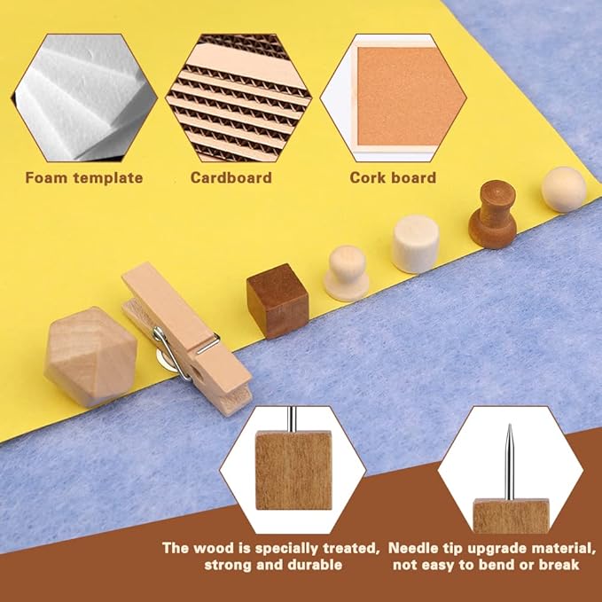270 Pcs Wood Push Pins, 2 Colors and 7 Types Decorative Thumb Tacks Wooden Head - Image 4