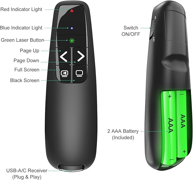 Clicker PowerPoint Presentation Wireless Presenter Remote, USB C A Project - Image 6