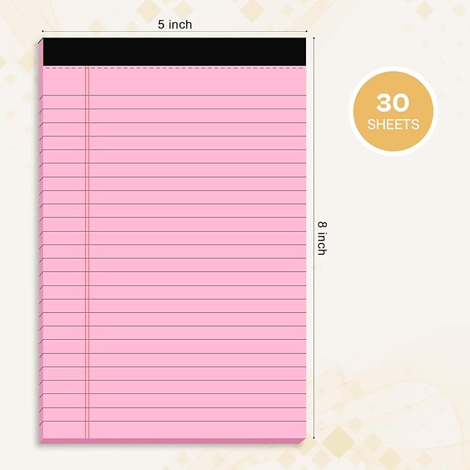 360 Sheets Pink Note Pads 5" x 8" Pack of 12 Small Legal Pads College Ruled - Image 2