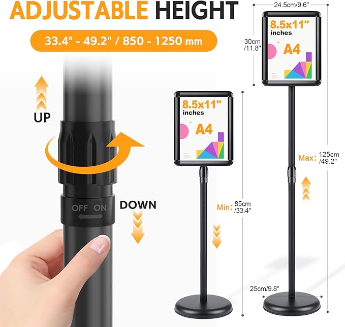 RedChili 2 Pack Sign Holder Stand 8.5x11 Inch, Adjustable Floor Standing Sign - Image 3