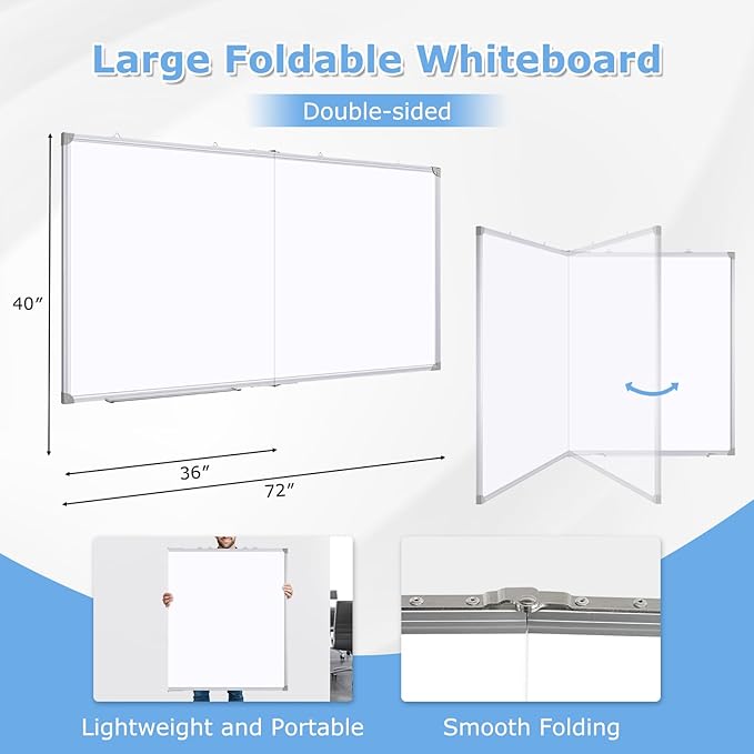 DOLLAR BOSS Large White Board 72 x 40 Inch Foldable Magnetic Whiteboard - Image 2