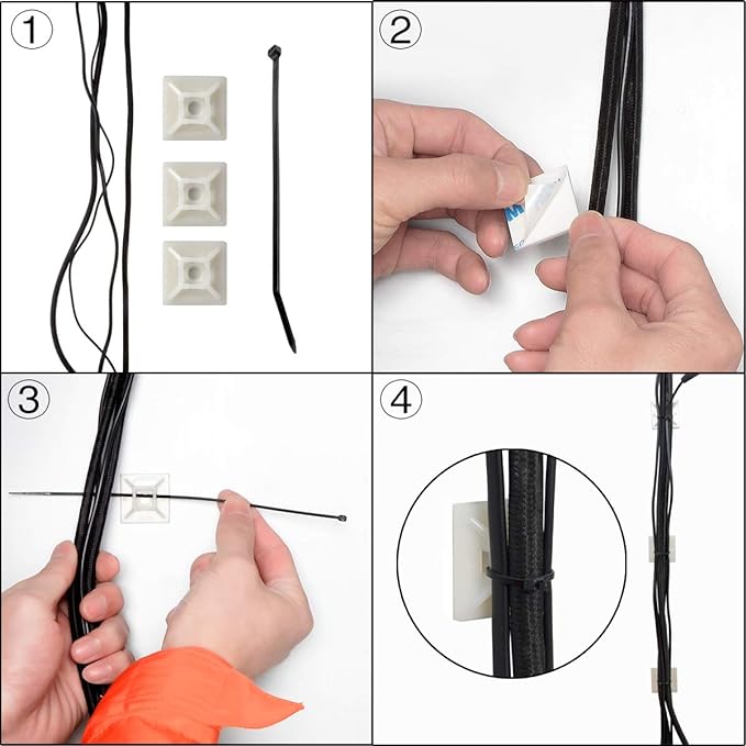 XHF 100 PCS 1.1" White Self Adhesive Cable Zip Tie Mounts Wire Cable Clips - Image 3