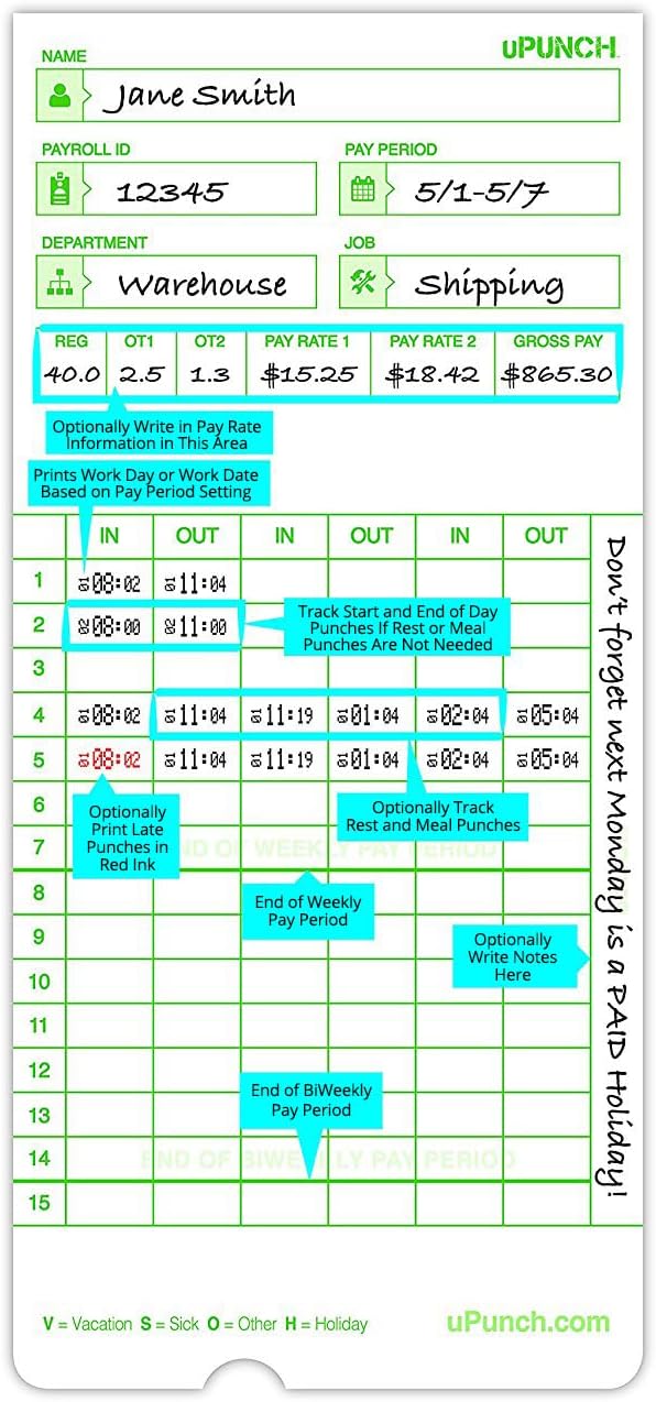 uPunch 300 Time Cards for Green HN3000 AutoAlign Time Clocks - Image 3