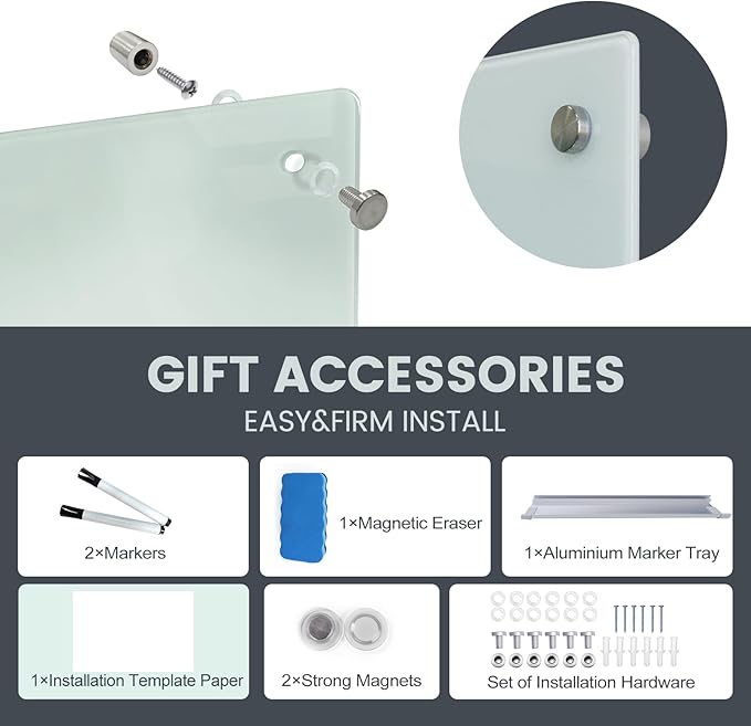 Glass Magnetic Dry Erase Board 60"x40" Frameless Wall Mounted Glass Whiteboard - Image 5