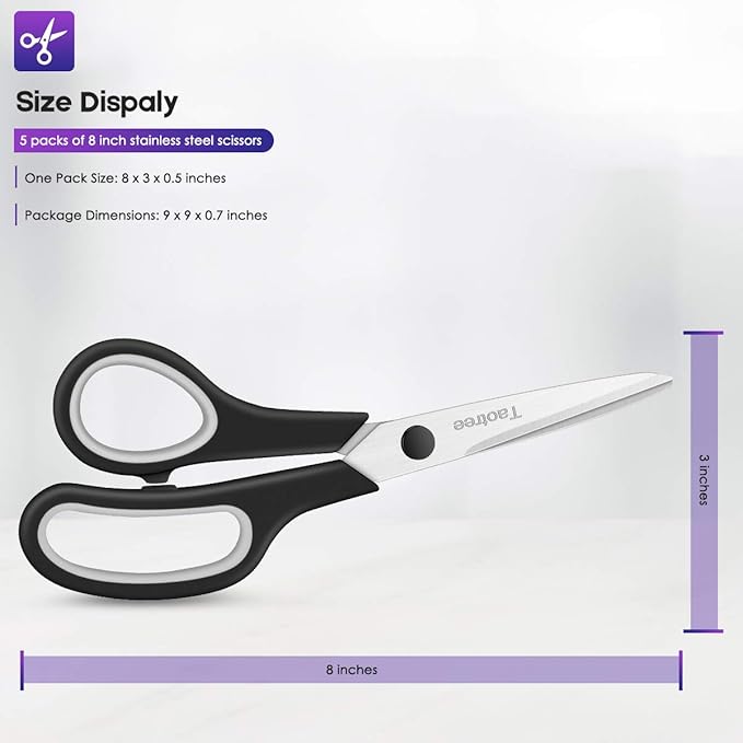 Scissors Bulk 40-Pack, Taotree 8" All Purpose Scissors, Soft Comfort-Grip - Image 5