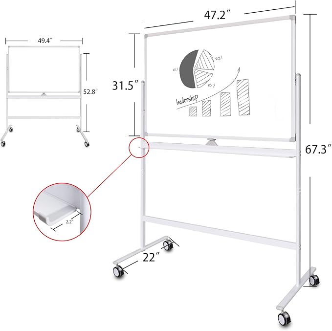 Adjustable Magnetic Mobile Dry Erase Board -48 x 32 Inches Whiteboard Stand - Image 5
