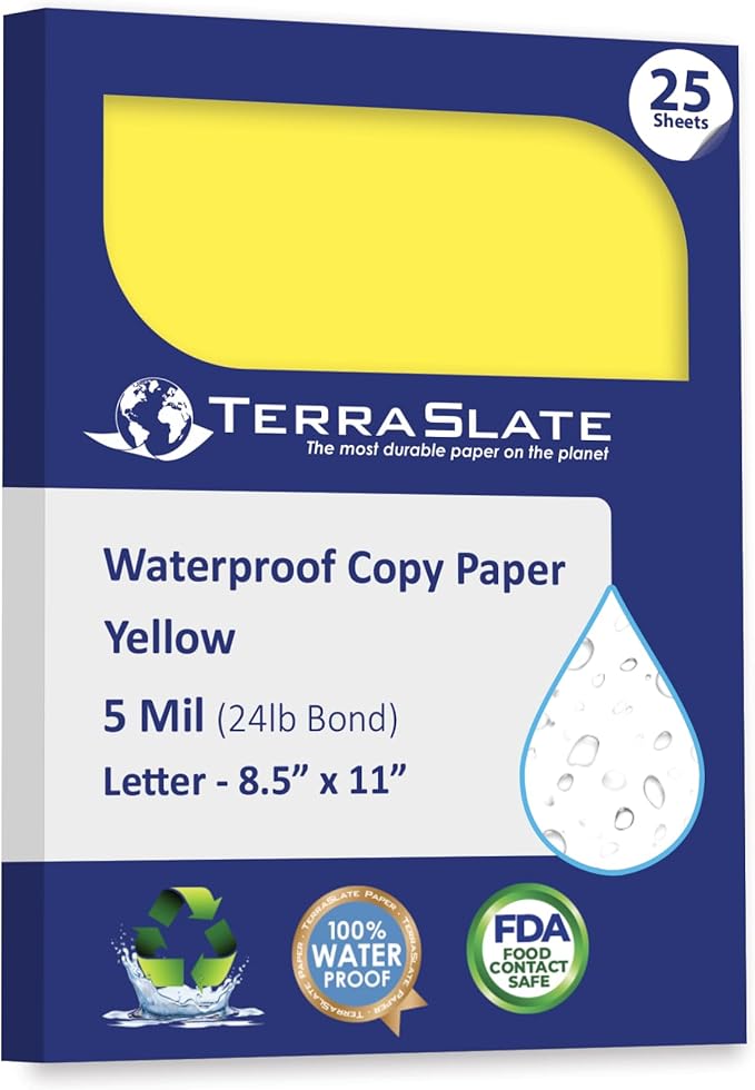 TerraSlate Waterproof Paper, Rip-Proof Colored Paper, 25 Sheets, 5 Mil by TerraSlate