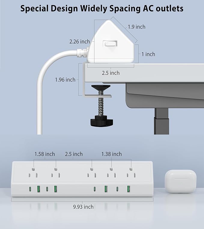 Jgstkcity Desk Clamp Power Strip, 45W Fast Charging Station, 4 USB-C, 4 USB-A - Image 7
