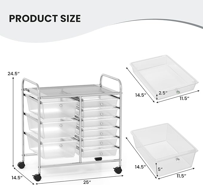 GOFLAME 9-Drawer Rolling Storage Cart, Mobile Utility Cart - Image 3