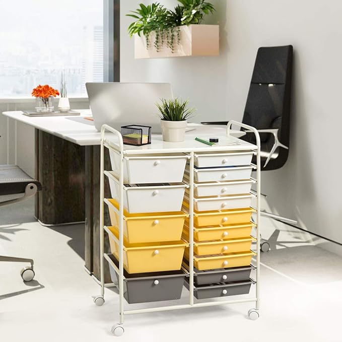 Giantex 15-Drawer Organizer Cart Office School Storage Cart Rolling Drawer Cart - Image 2