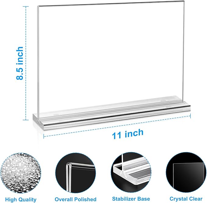 10 Pack Acrylic Sign Holder 8.5 x 11 Horizontal, Double-Sided Stand up Table - Image 2