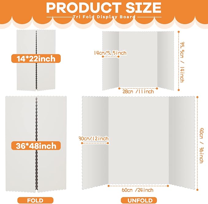 Henoyso 8 Pcs 14 x 22 Inch White Trifold Poster Board Large Tri Fold - Image 2