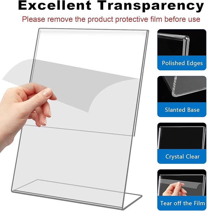 DESONAUT 8 Pack Slant Back Acrylic Sign Holder 5x7 inches, Desktop Tabletop - Image 4