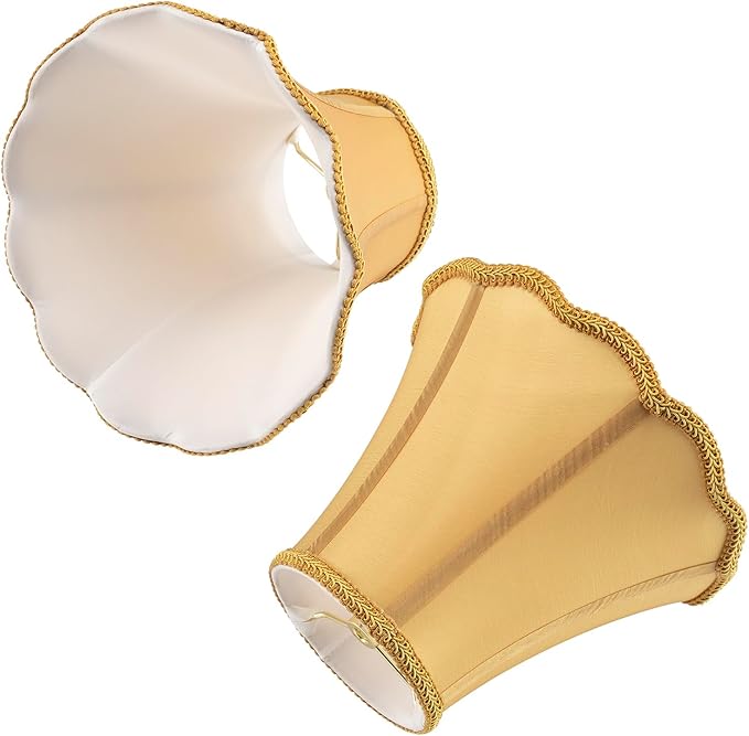 Saangseon Bell Lamp Shade, Scalloped Golden Fabric Lampshade Replacement - Image 3
