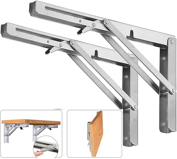 Folding Shelf Brackets, Max Load 300 lb, Heavy Duty Stainless Steel Collapsible by ANDICEQY