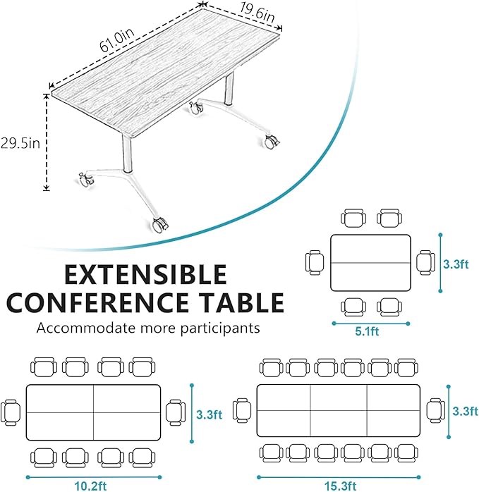 Goakwwuz Conference Room Table, Folding Conference Tables, Thicken Grey Tabletop - Image 9