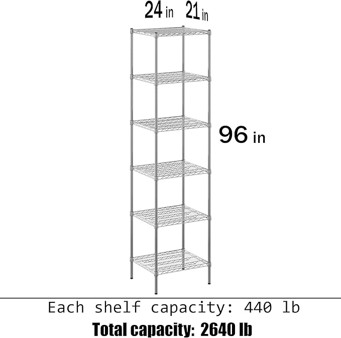 Regal Altair 21" Deep x 24" Wide x 96" Height Wire Shelving Kit | 6-Tier | NSF - Image 3