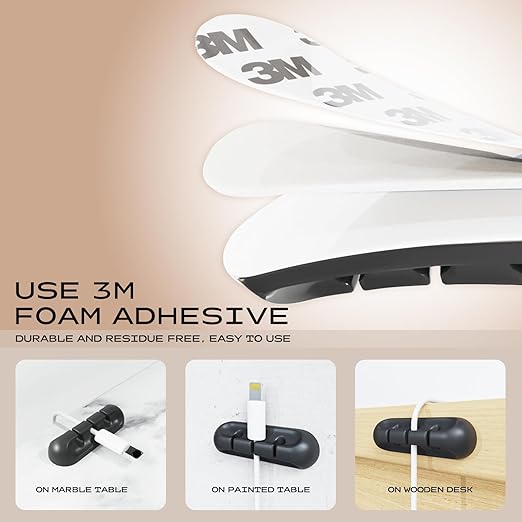 Apromisith USB Cable Organizer Clips Cord Holder, 12 Packs Black Self Adhesive - Image 4