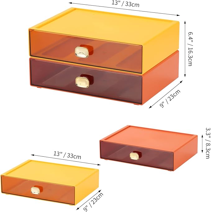 OSteed Spacious Desktop Storage Box, 2 Large Storage Drawers, Stackable Office - Image 3