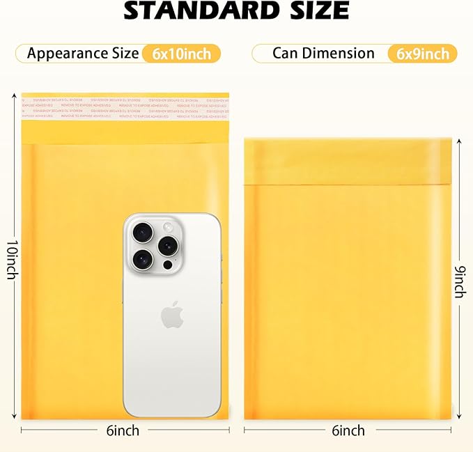 Ctarsthome 52Pack Yellow 6x10inch Kraft Bubble Mailers Small Business Mailing - Image 2
