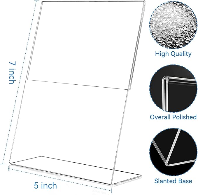 EHWINE 6 Pack 5 x 7 Acrylic Sign Holder, Vertical Slanted Back Paper Holder - Image 3