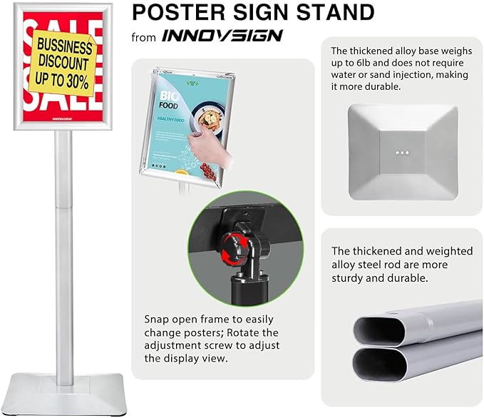 INNOVSIGN 3Packs Heavy Duty Adjustable Pedestal Poster Sign Stand, 11x17 - Image 2