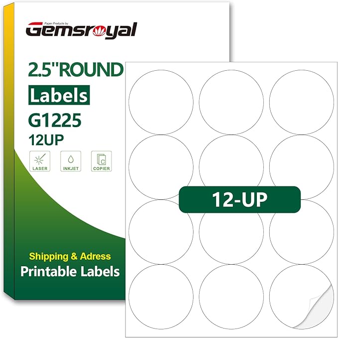 Gemsroyal 2.5 Inch Round Labels Printable, Matte White Circle Printable Stickers by Gemsroyal