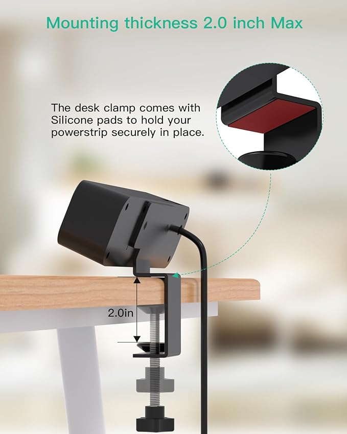 PD40W Desk Clamp Power Strip, Desktop Mount Surge Protector, Fast Charging - Image 5