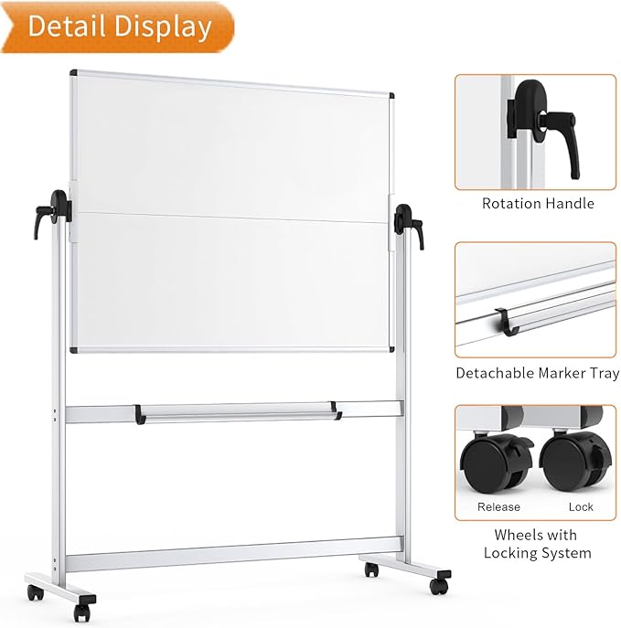 VIZ-PRO Double-Sided Mobile Whiteboard, 48 x 36 Inches, Magnetic Rolling Dry - Image 5