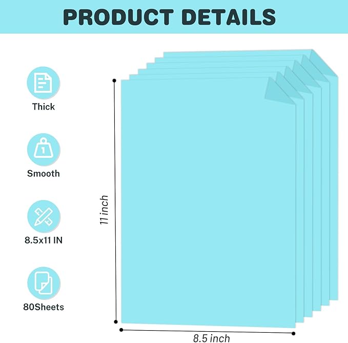 Light Blue Cardstock 8.5 X 11, 80 Sheets Card Stock, 75lb/ 200gsm Copy Paper - Image 2
