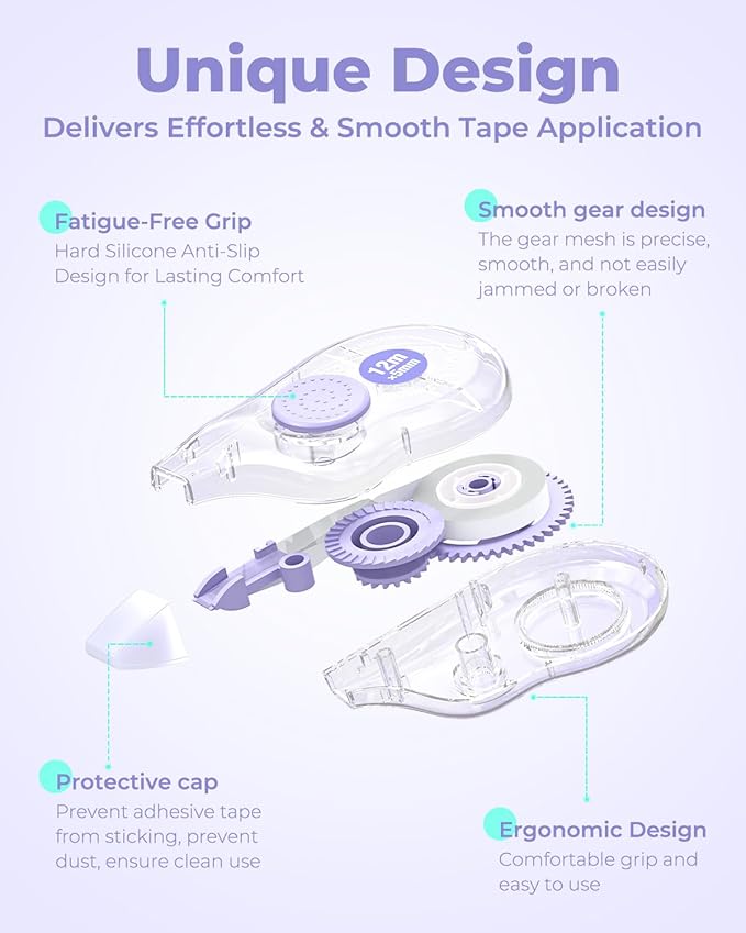 Four Candies White Correction Tape, 39.4 Feet, 12 Pack Easy to Use Applicator - Image 4