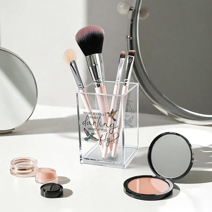 Vgrti What If I Fall What If You Fly Acrylic Cosmetic Pencil Pen Holder Cup - Image 3