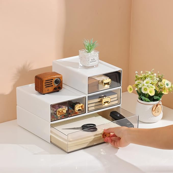 Spacious Desk Drawers, Stackable Desktop Organizer, Plastic Storage Box - Image 2