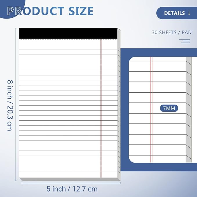 8 Pack Note Pads 5 x 8 Inch Small Legal Pads 5 x 8 White Notepad 5 x 8 - Image 2